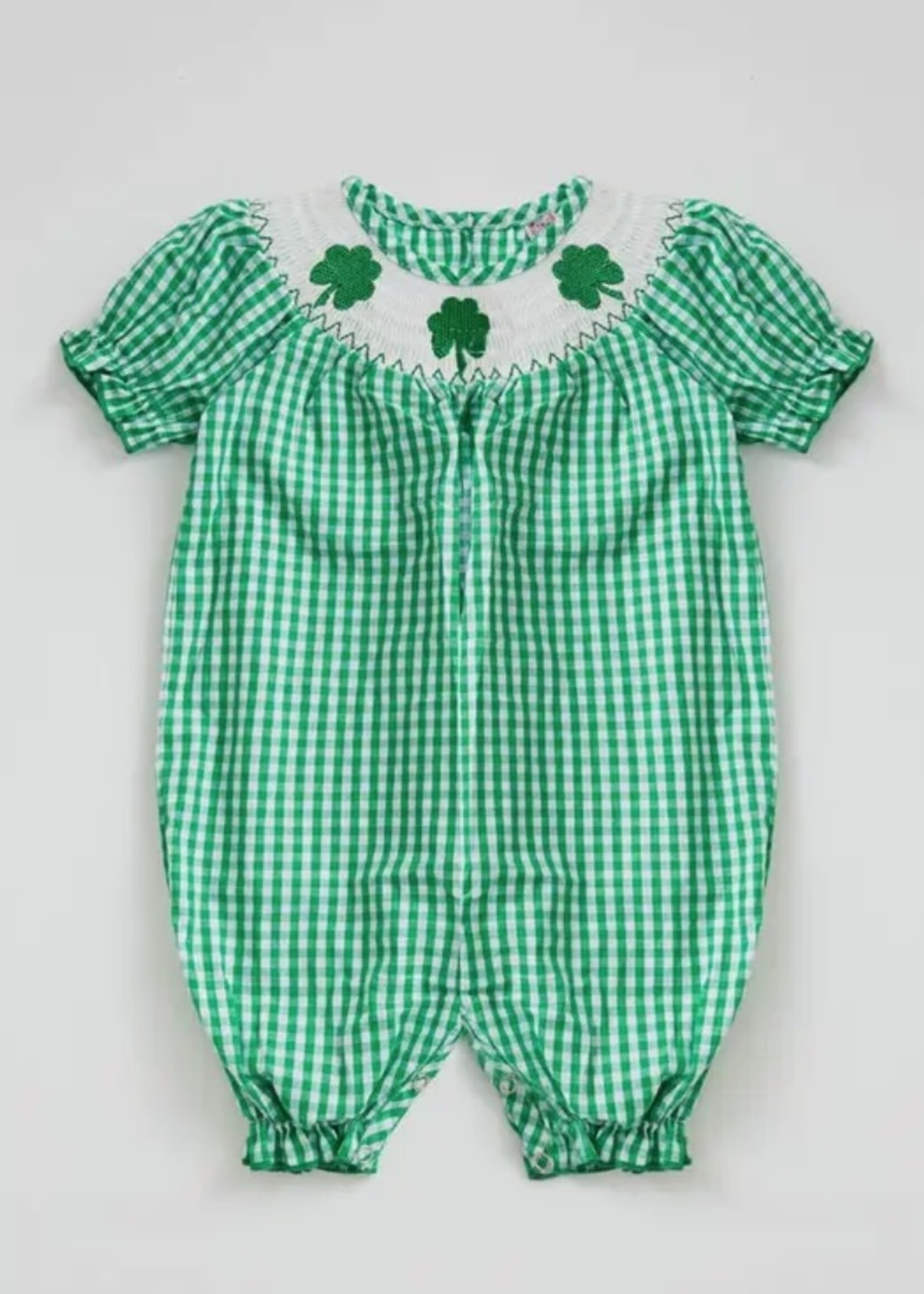 Clover Cottage Green Check Clover Smocked Romper