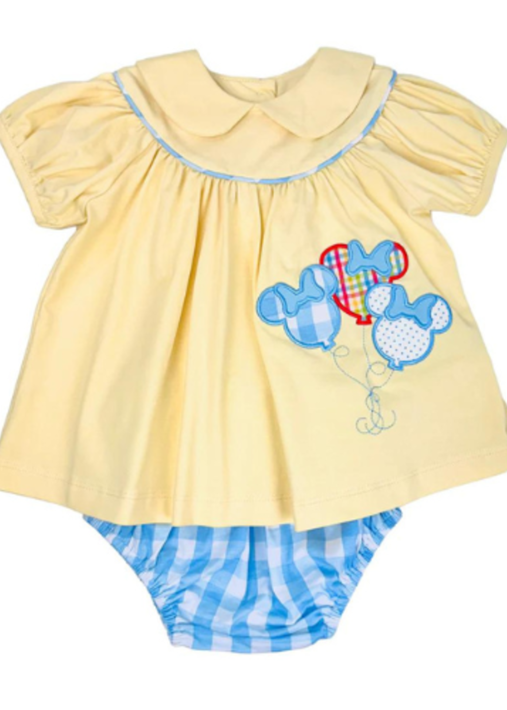 Yellow/Blue Check Bloomer Set w/Balloon Applique