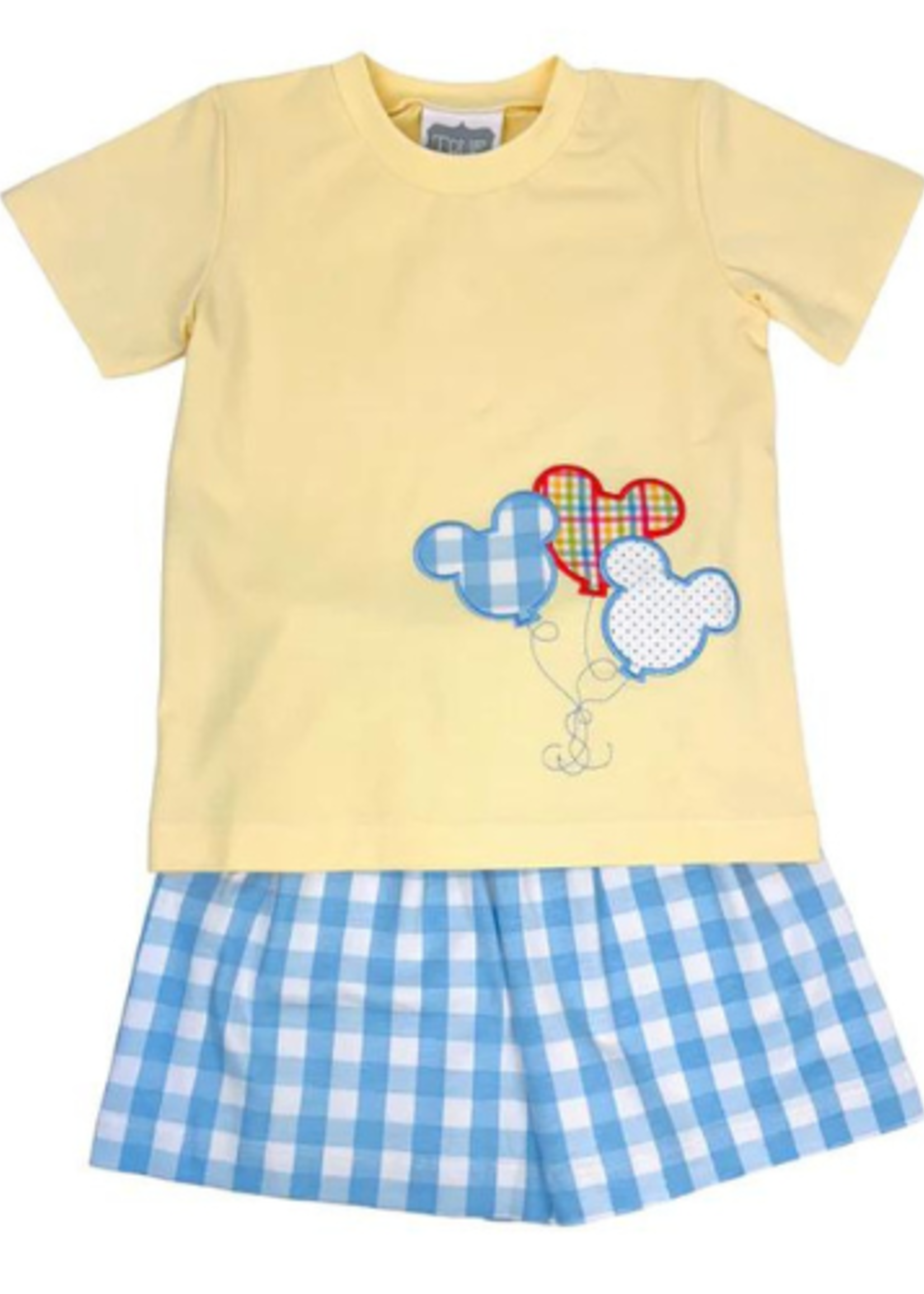 Yellow/Blue Check Short Set w/Balloon Applique