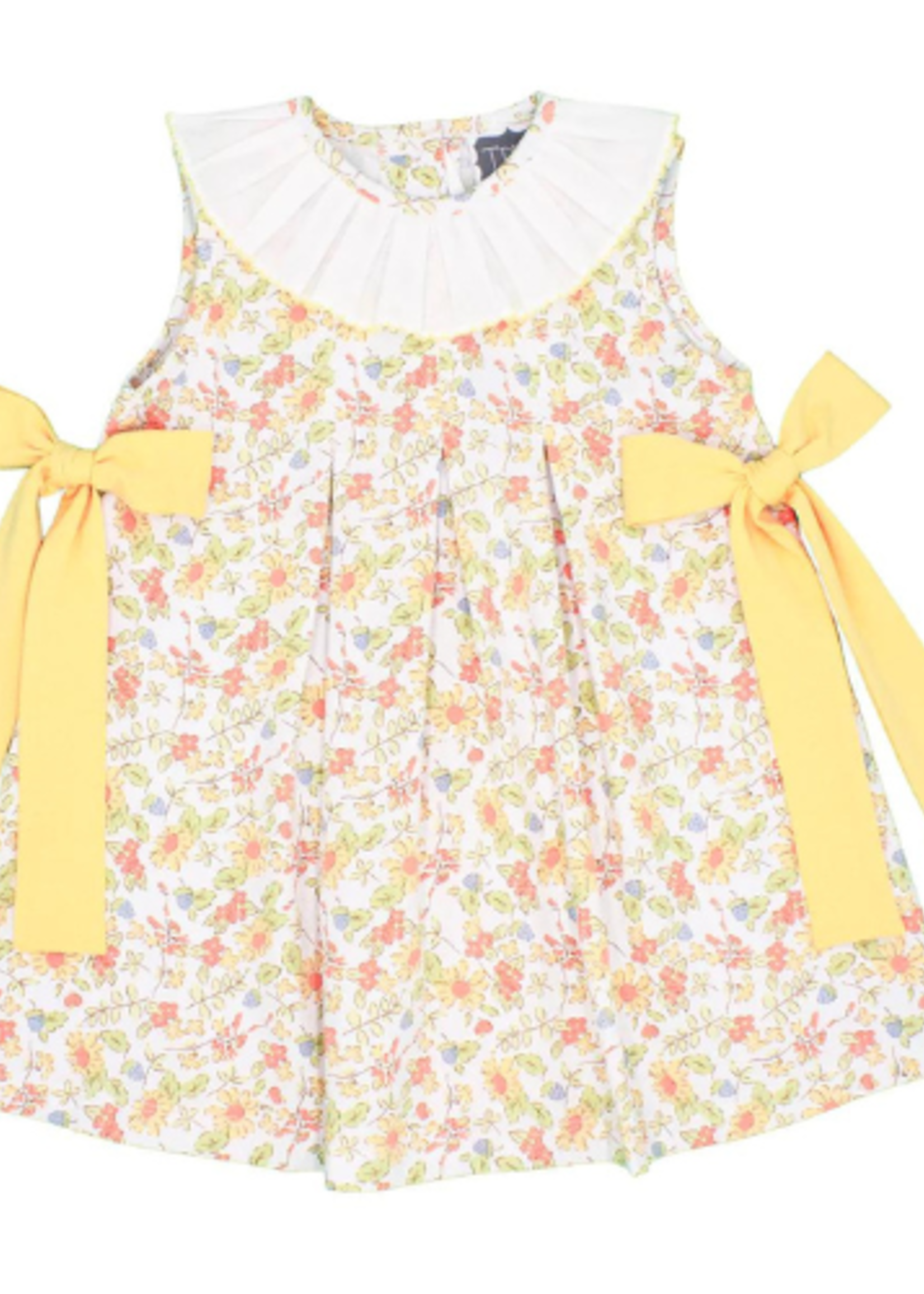 Yellow Floral Dress w/Pleated Ruffle Collar