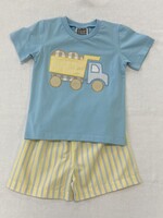 Blue/Yellow Check Short Set w/Dump Truck Applique