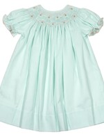 Lulu Bebe Mint Smocked Bishop w/Double Row Pink Flowers