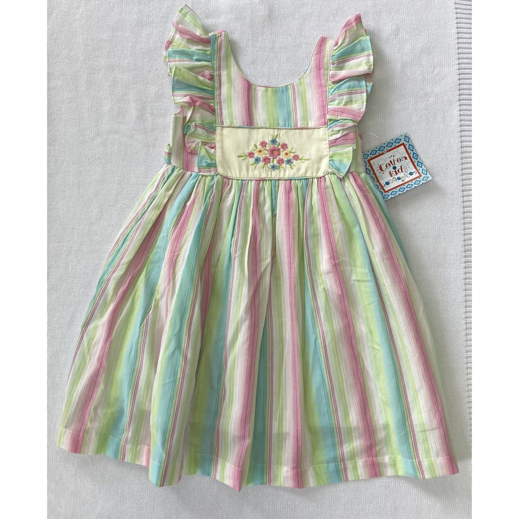 Pastel Stripe Dress w/Flower Applique