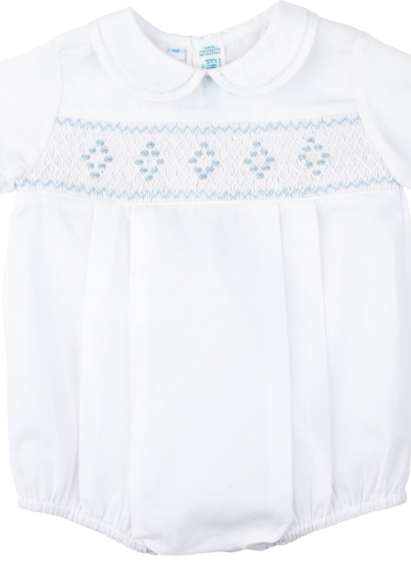 White Smocked Blue Embroidered Diamond Creeper