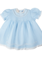 Lace Trim Embroidered Blue Slip Dress