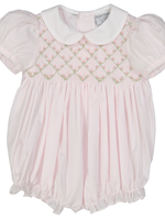 Pink/White Diamond Smocked Rosebud Bubble