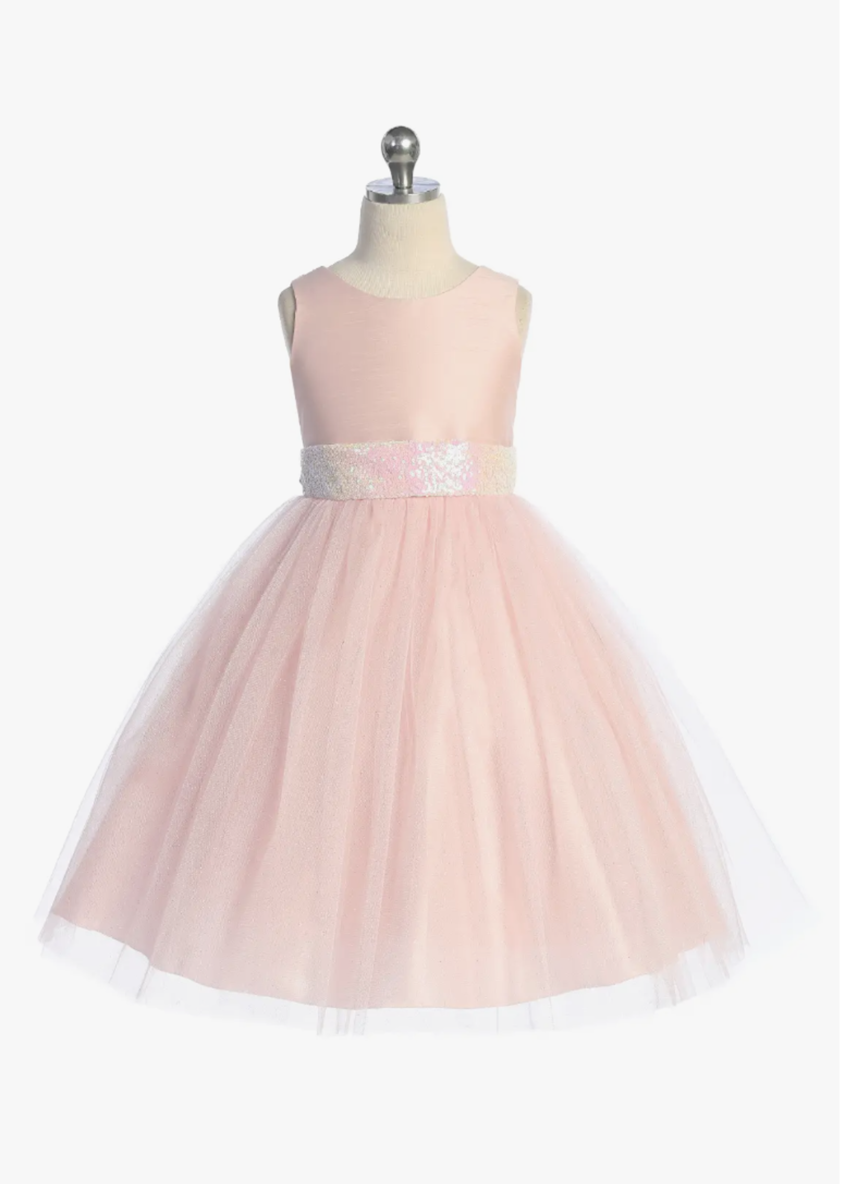 Kid's Dream Pink Iridescent Sequin V Back Bow Dress 1-2