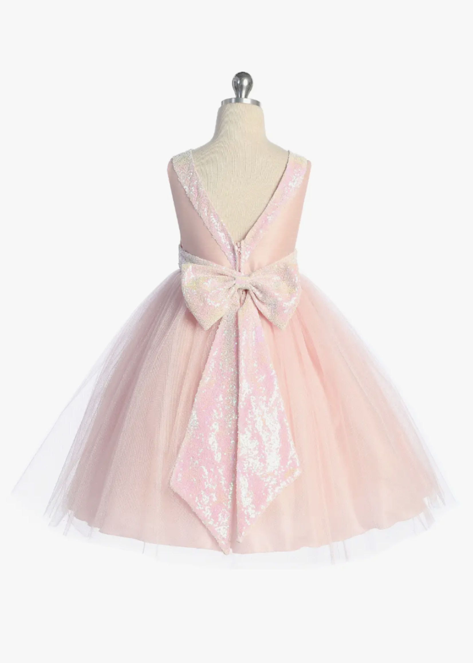 Kid's Dream Pink Iridescent Sequin V Back Bow Dress 1-2