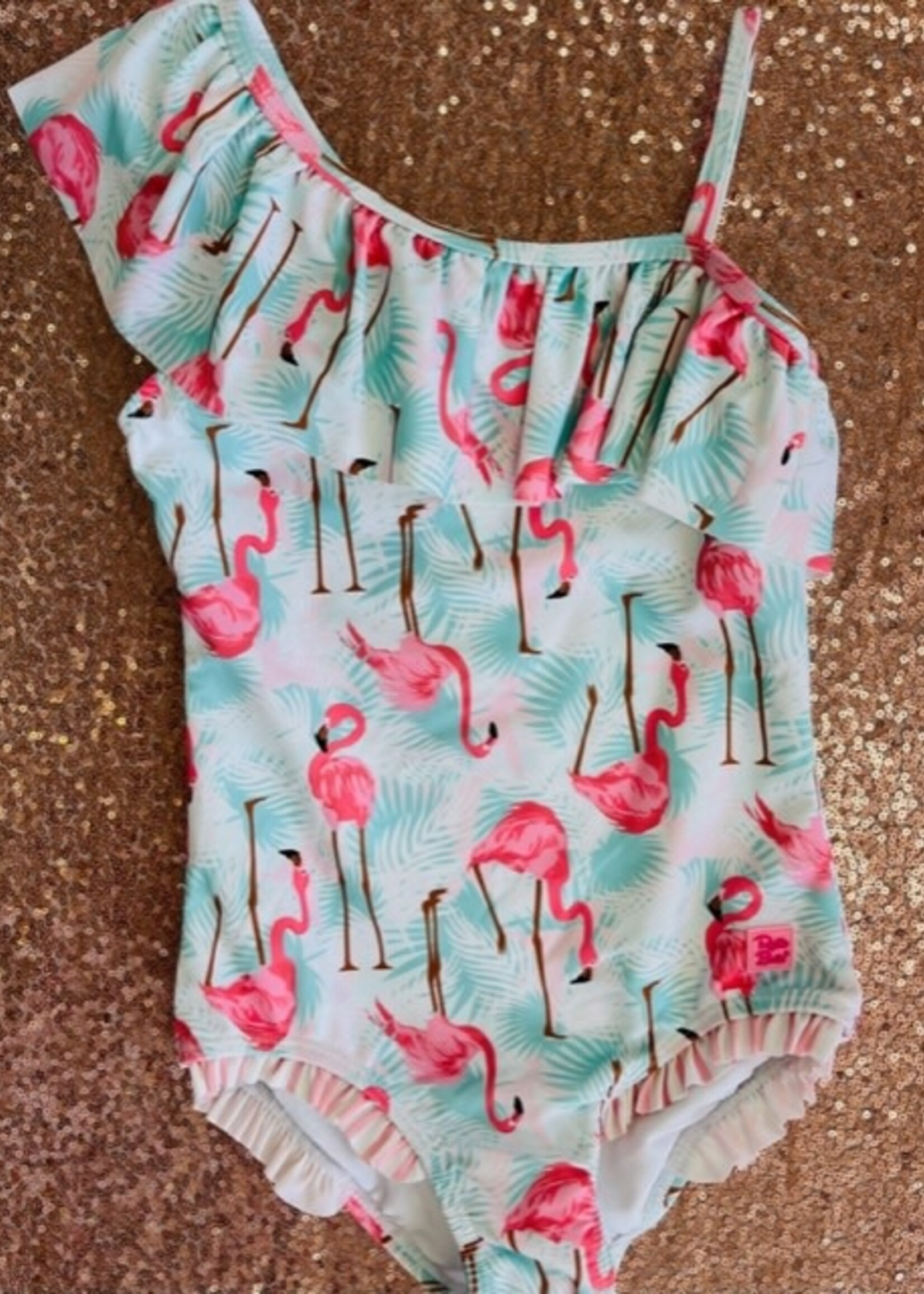 Ruffle Butts Vibrant Flamingo One Shoulder Ruffle One Piece