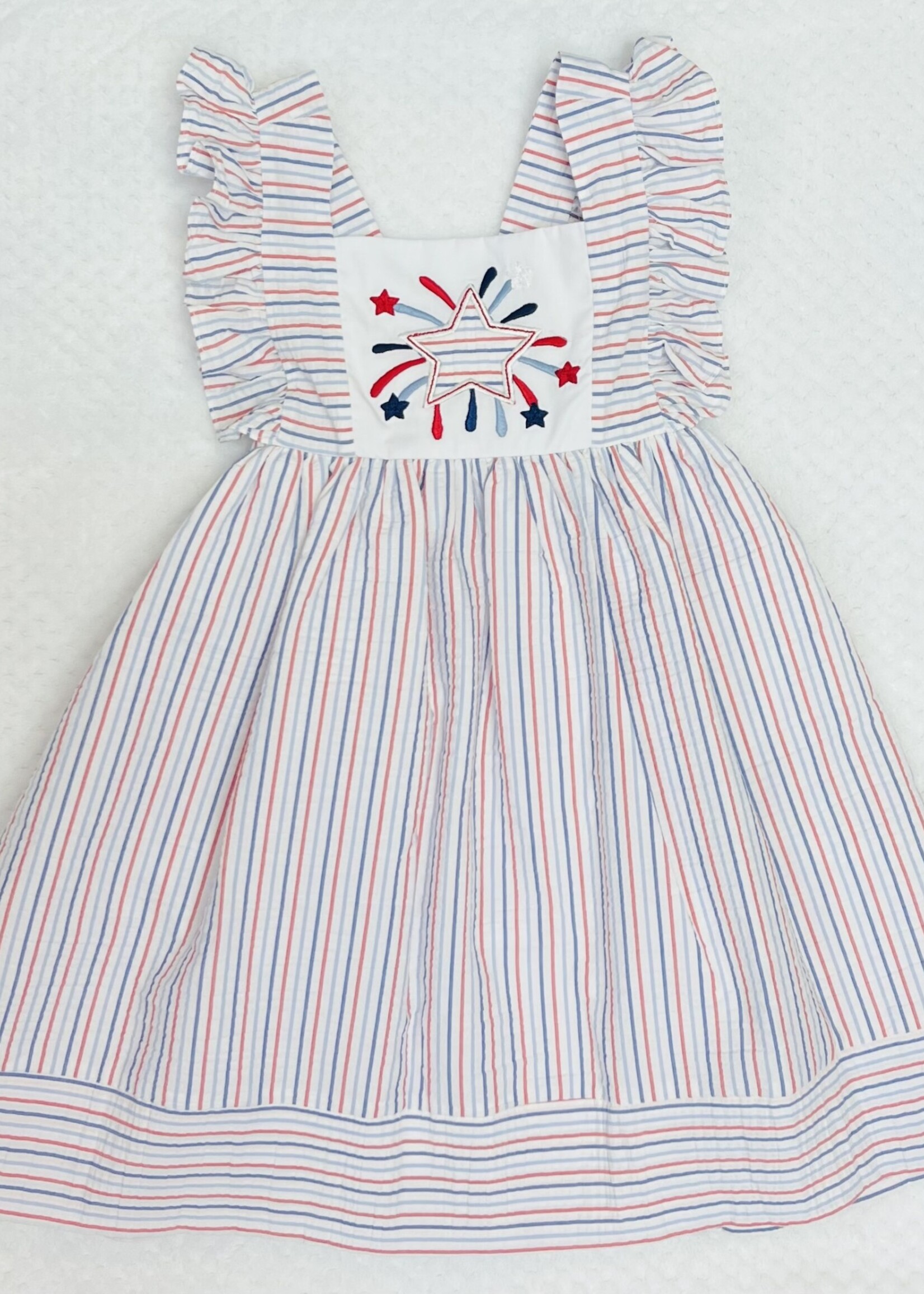 Marco & Lizzy Red/White/Blue Stripe Flutter Sleeve Dress w/Star