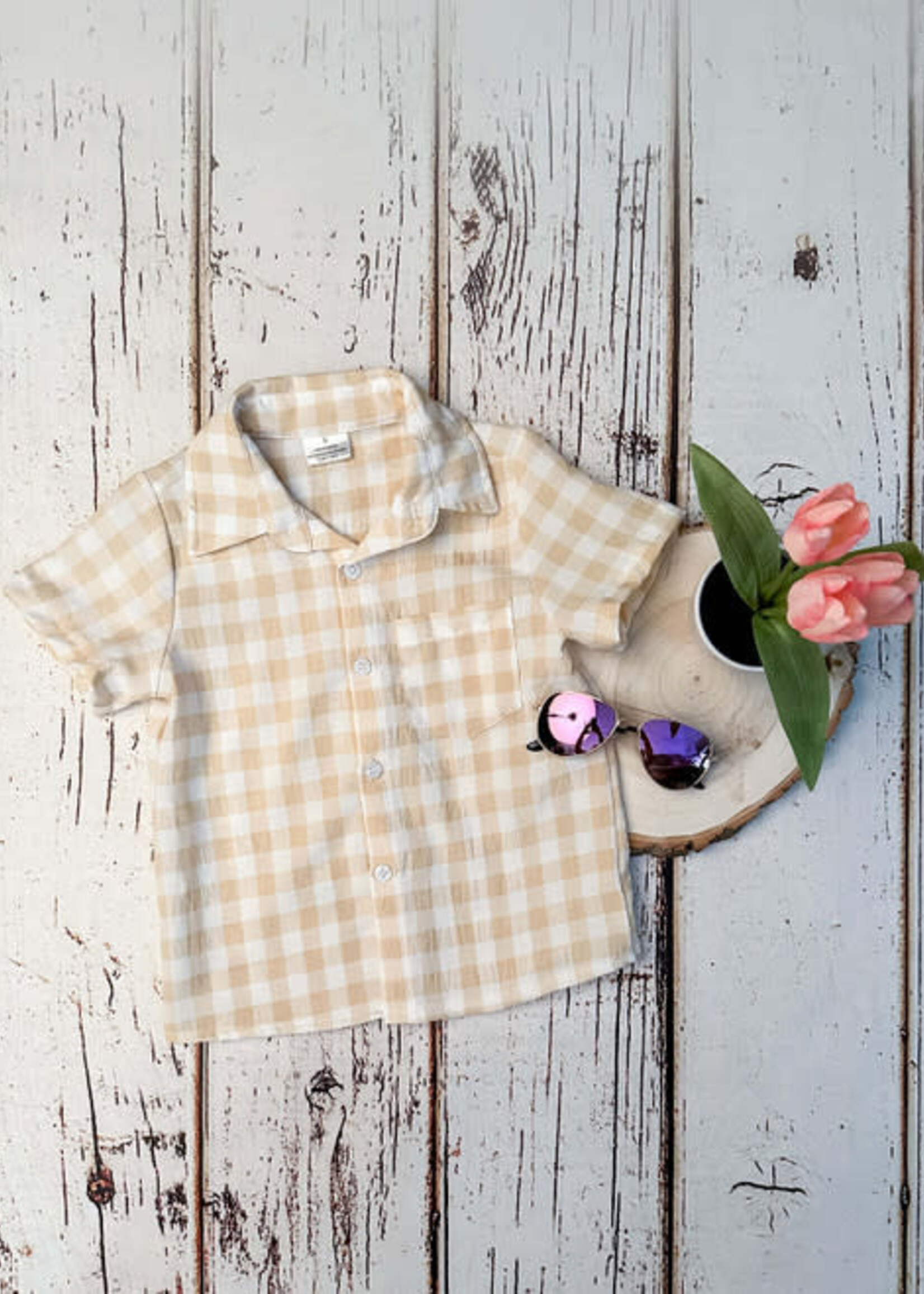 The Hair Bow Company Boys Golden Gingham Button Down S/S Shirt