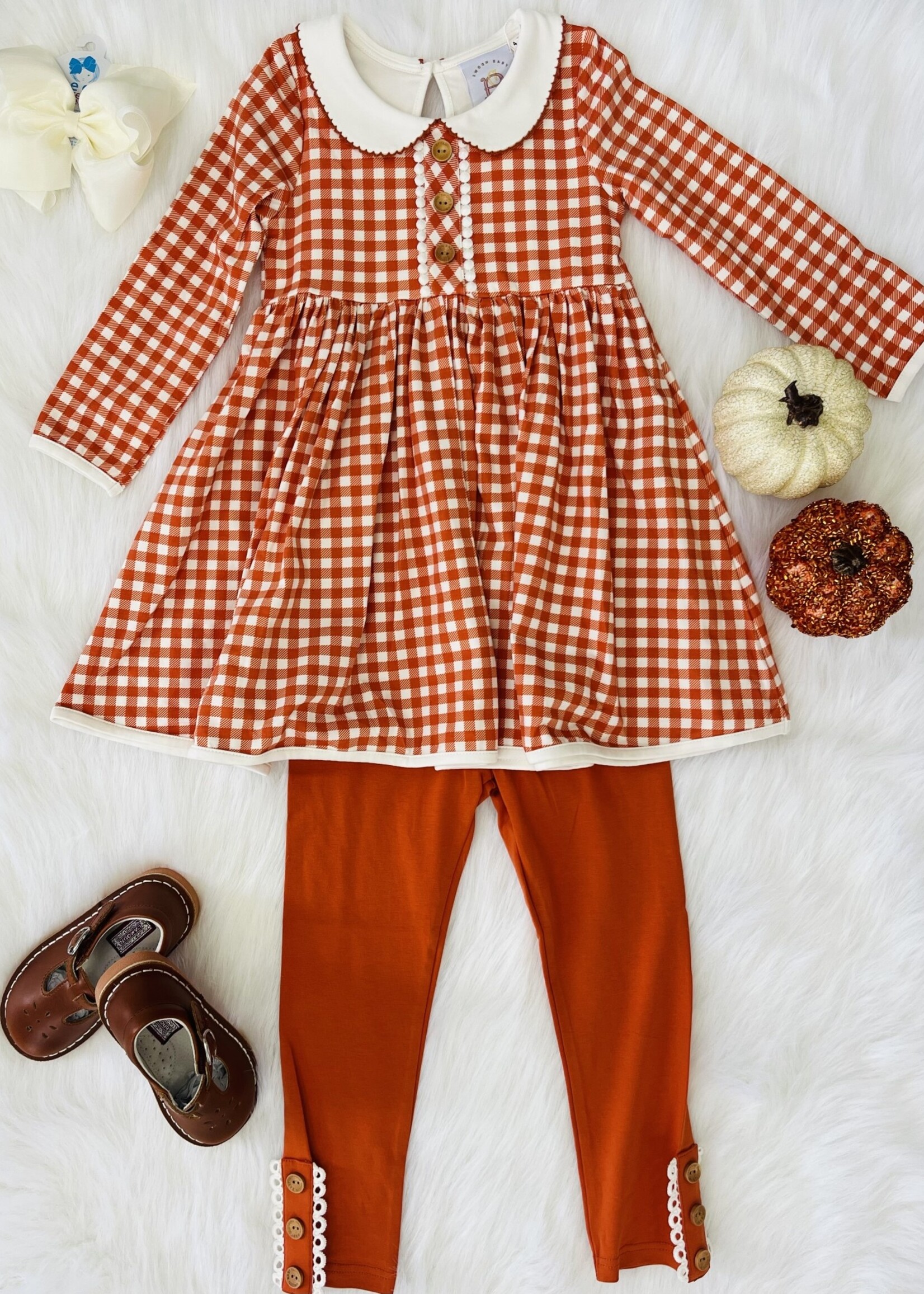 Swoon Baby Burnt Orange Gingham Dress/Legging Set (F'23)