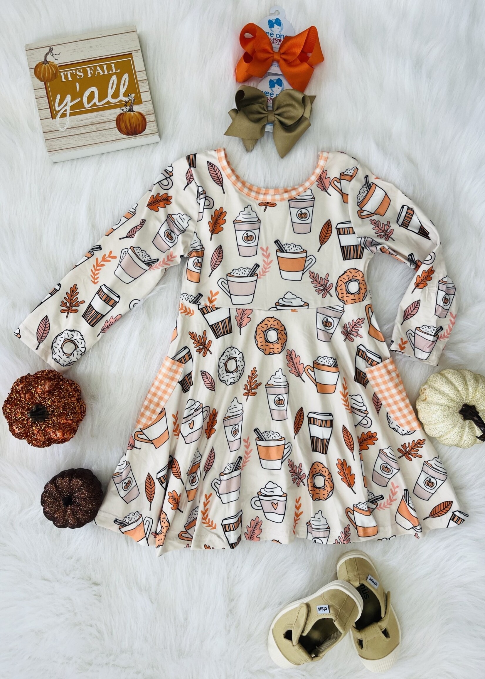 Honey Bean/Honey Dew Pumpkin Spice Donuts & Coffee Twirl Dress