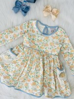 Swoon Baby Fall Bow Pumpkin Print Embroidery Pocket Dress