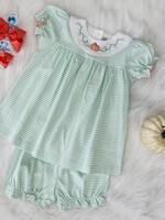 Pumpkin White/Lt. Green Striped Embroidery Dress