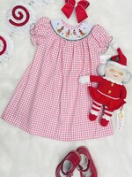 Lulu Bebe White/Red Christmas Dog Smocked Bishop Dress (F'23)