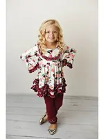 Adorable Sweetness Wine Fall Floral Tunic with Ruffle Pant Set (F'23)