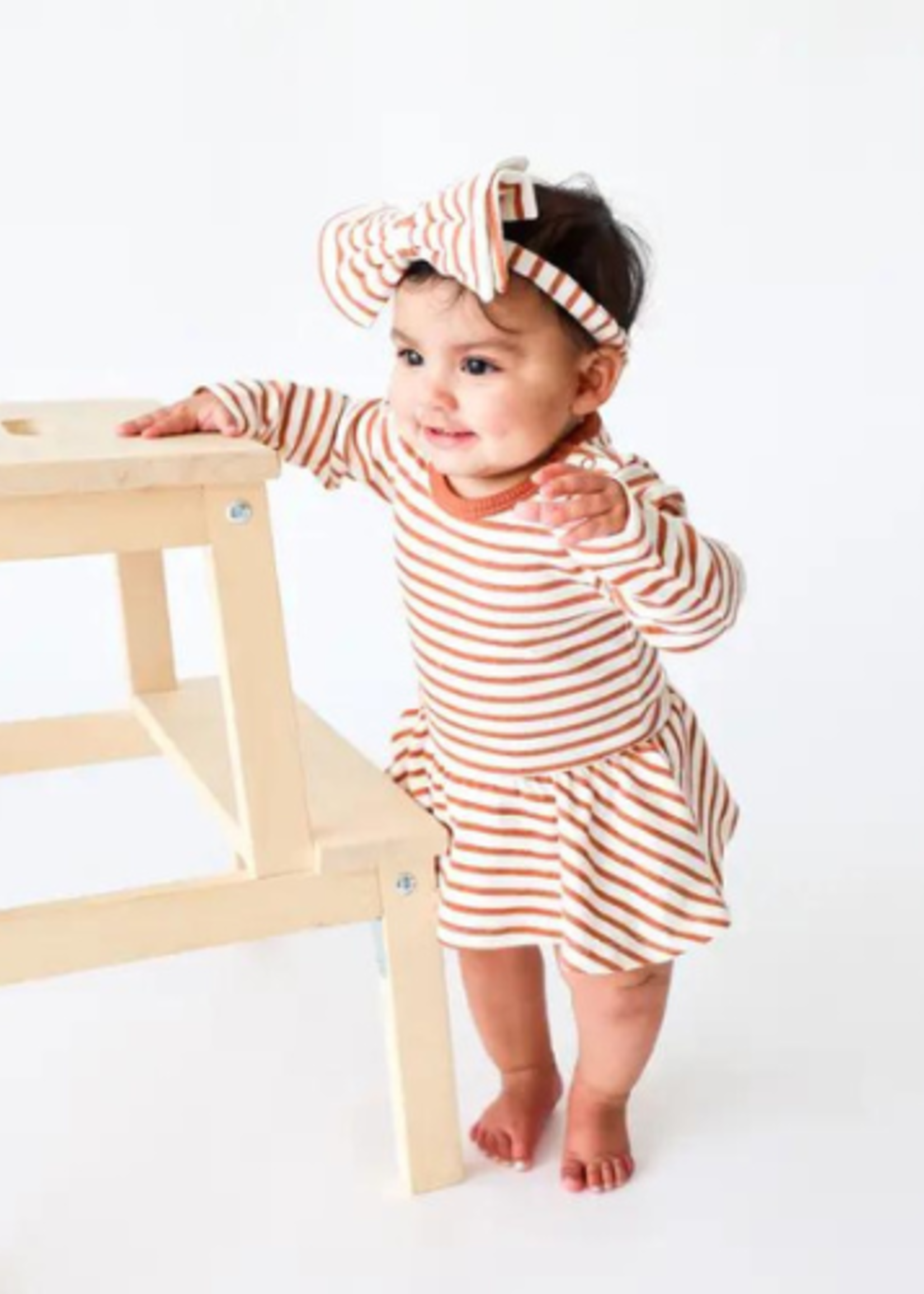 Lola & Taylor Girls Charlotte Terracotta Stripe Dress