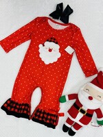 Honeydew Red Plaid Santa Applique Girls Romper (F'23)