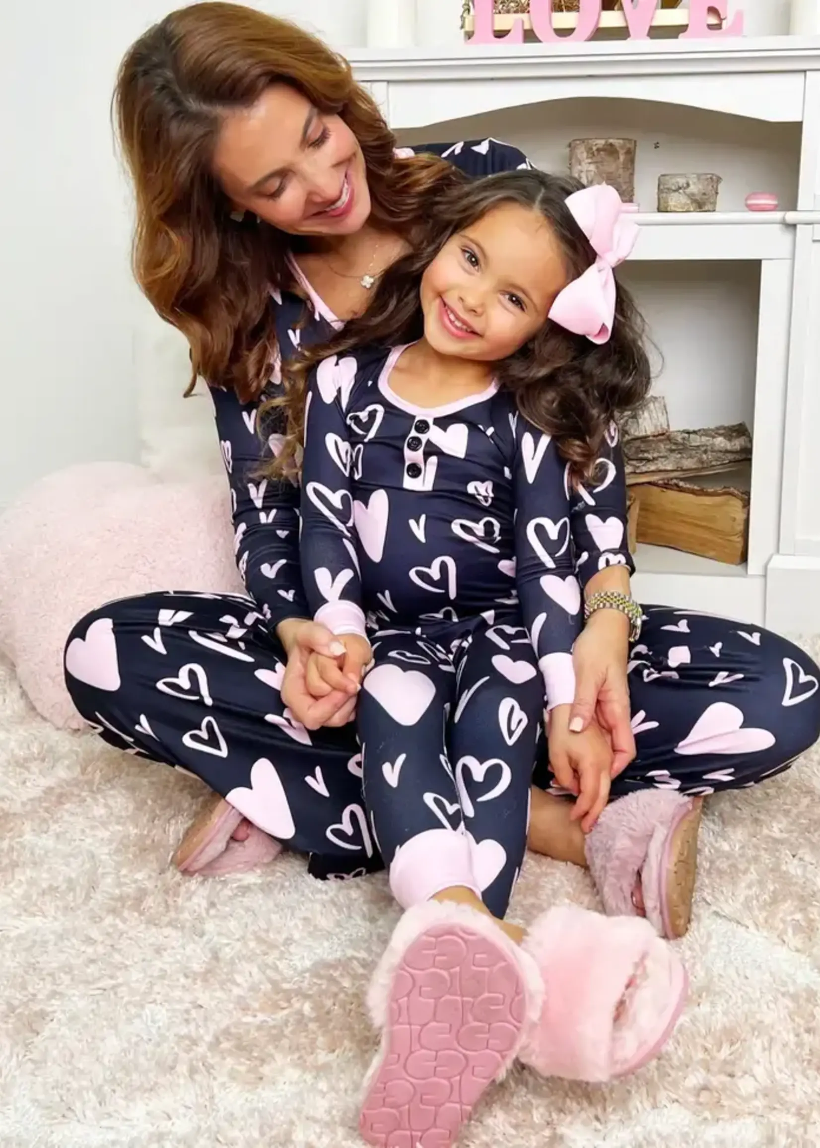 Mia Belle Girls Mommy & Me 'I Love You More' Girls PJ Set (W'24)