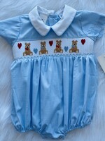 Lulu Bebe Lt Blue Valentine Teddy Smocked Boy Bubble (Noah-30-TBRV)