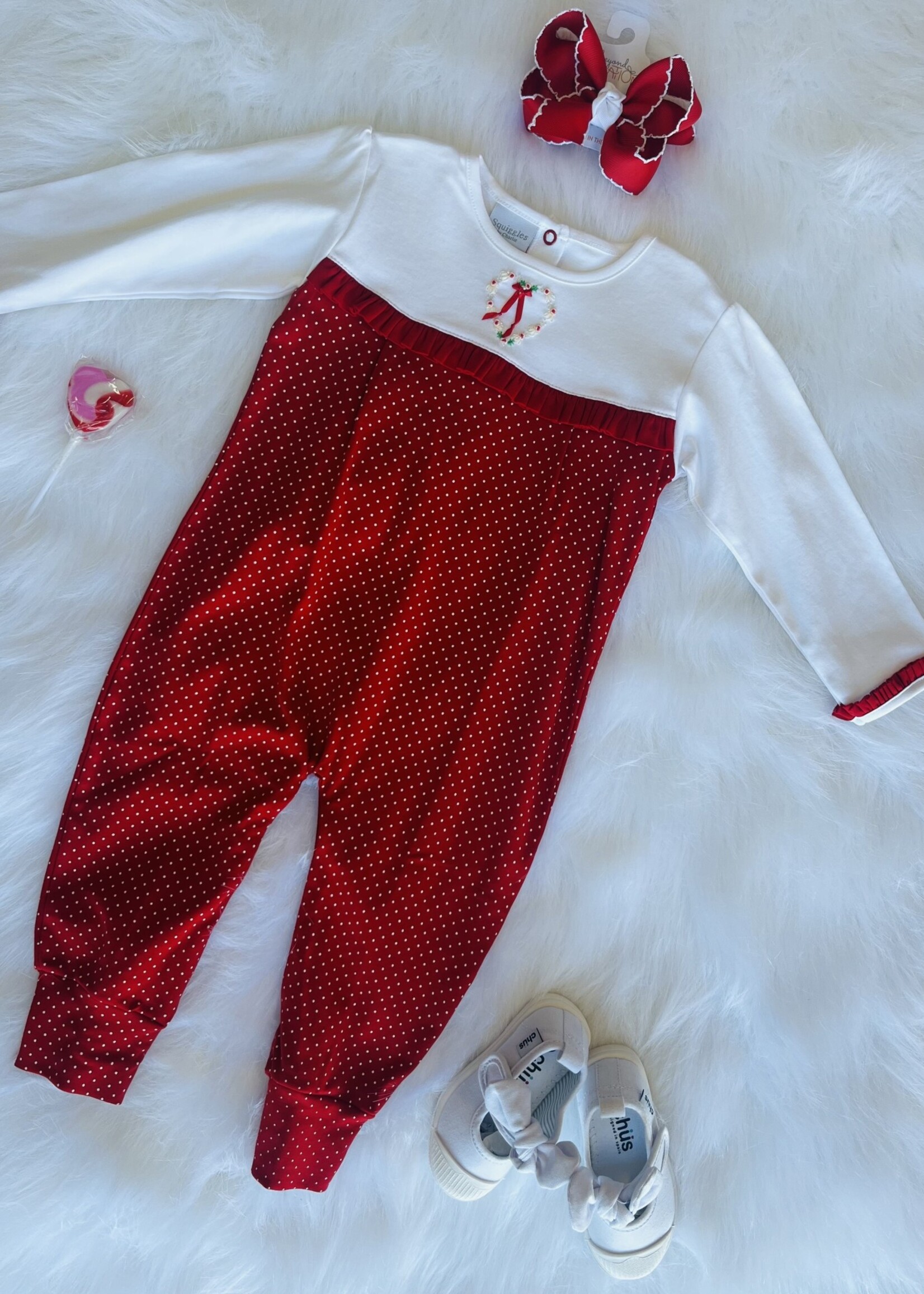 Red/White Polka Dot Romper w/Heart