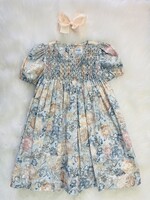 Blue/Pink  Floral Smocked Bishop