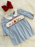 Blue/White Stripe Dress w/Farm Applique