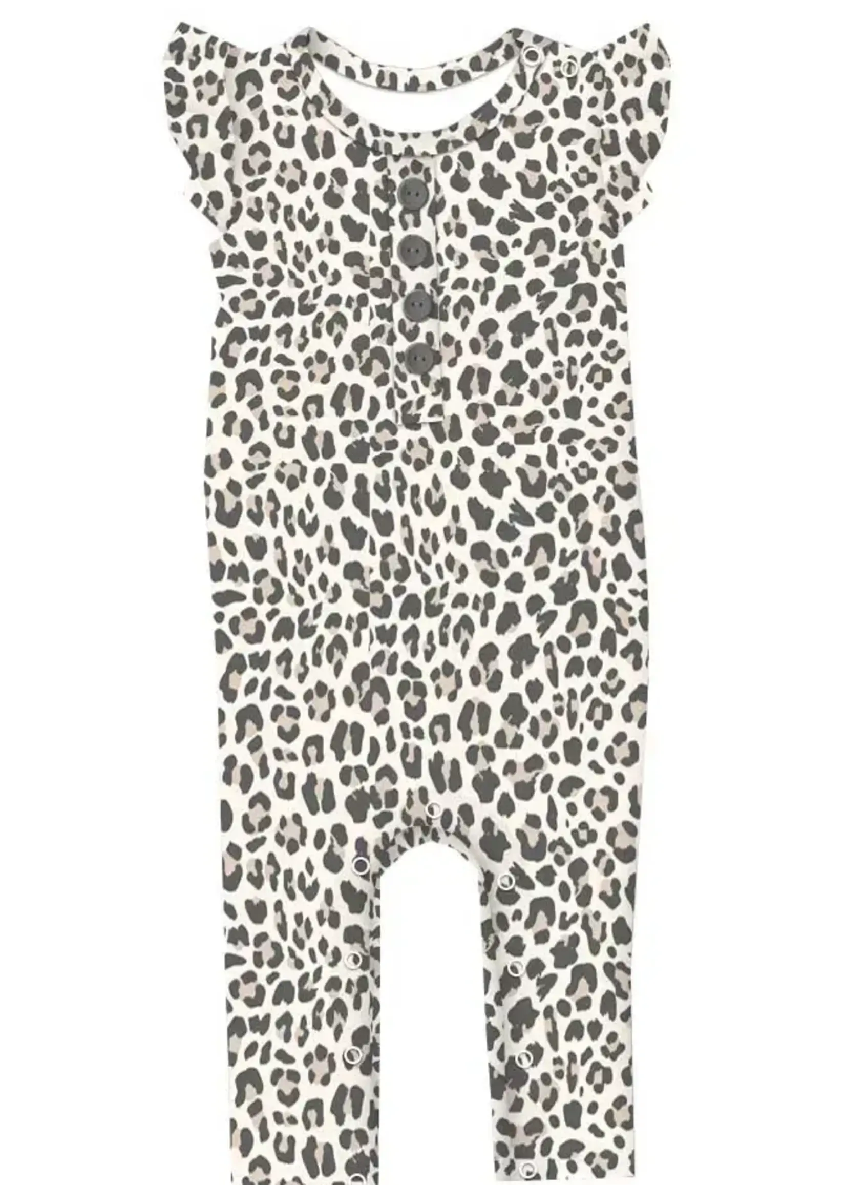 Charlie's Project Tan Leopard Bamboo Ruffle Sleeve Romper (S'24)