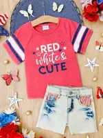 Mia Belle Girls Red, White & Cute Denim Shorts Set (S'24)