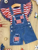 Mia Belle Girls 'Give Me Liberty' Denim Overall Set (S'24)