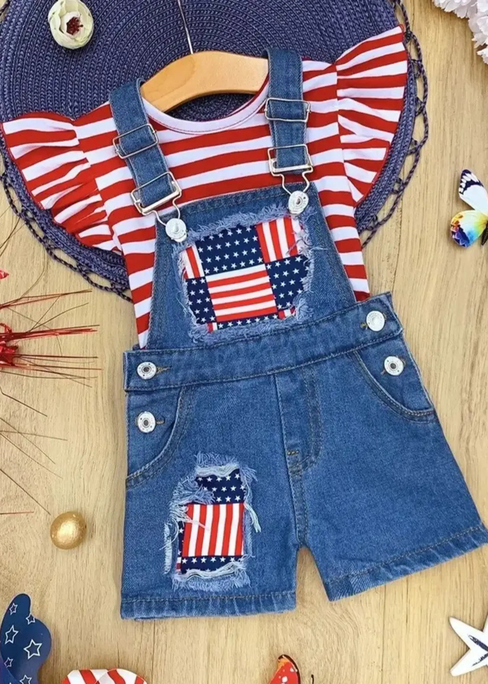 Mia Belle Girls 'Give Me Liberty' Denim Overall Set (S'24)