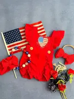 The Hair Bow Company American Sweetheart Red Ruffles Romper (S'24)
