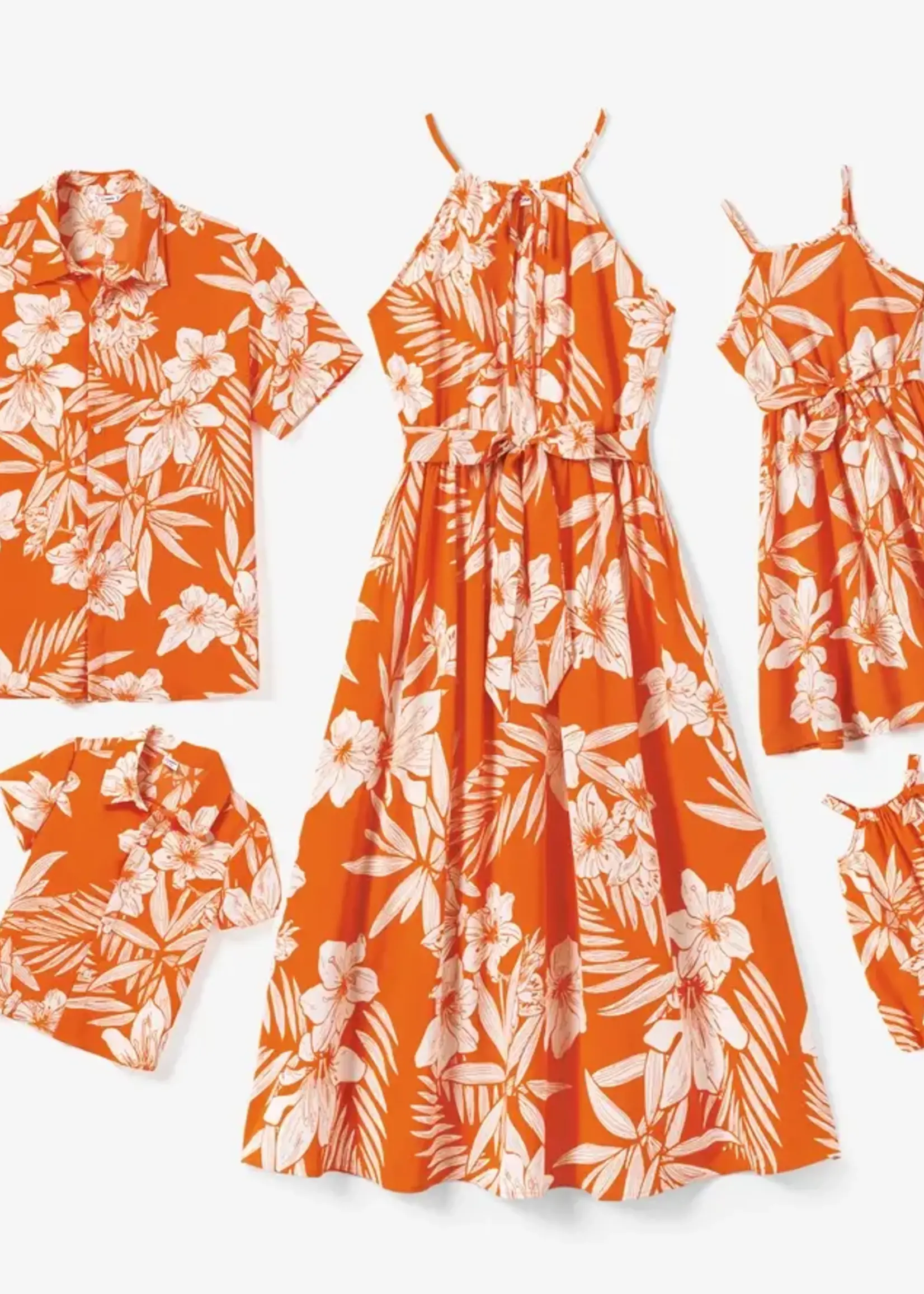 Pit Pat Orange Hawaiian Family Matching: Girl Dress (S'24)