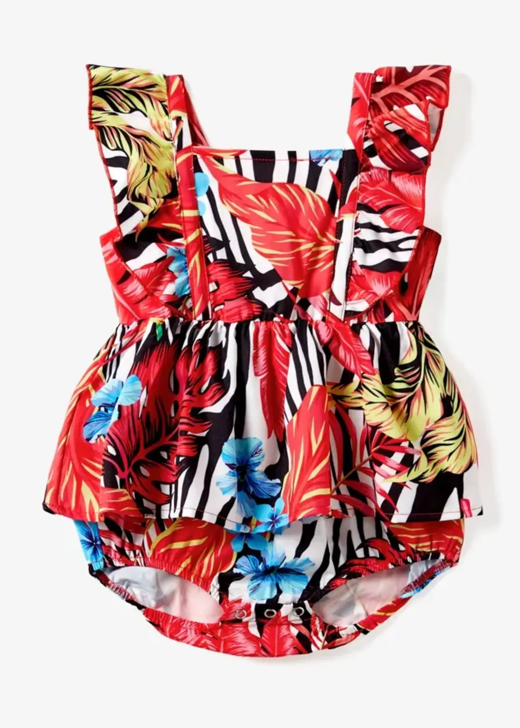 Pit Pat Tropical Red Family Matching: Girl Romper (S'24)