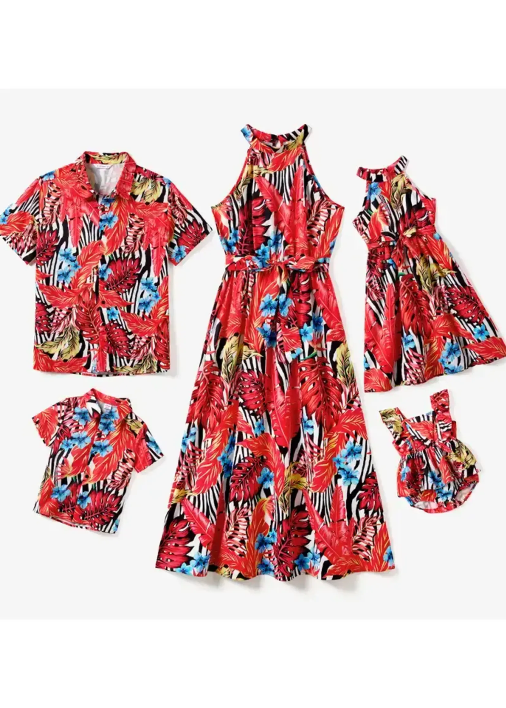 Pit Pat Tropical Red Family Matching: Girl Romper (S'24)