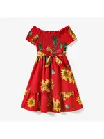 Pit Pat Family Matching Red Sunflower Girls Dress (S'24)