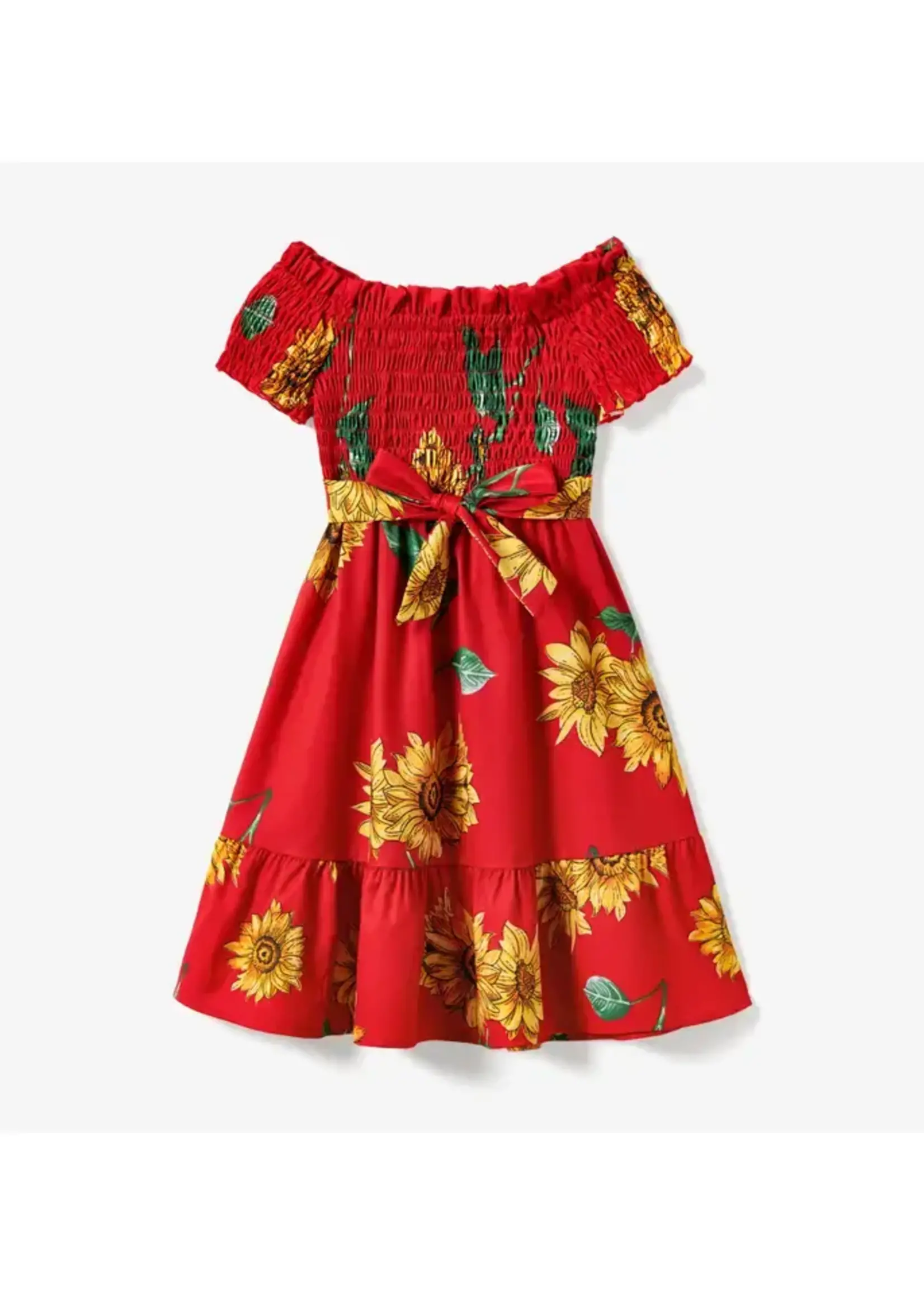 Pit Pat Family Matching Red Sunflower Girls Dress (S'24)