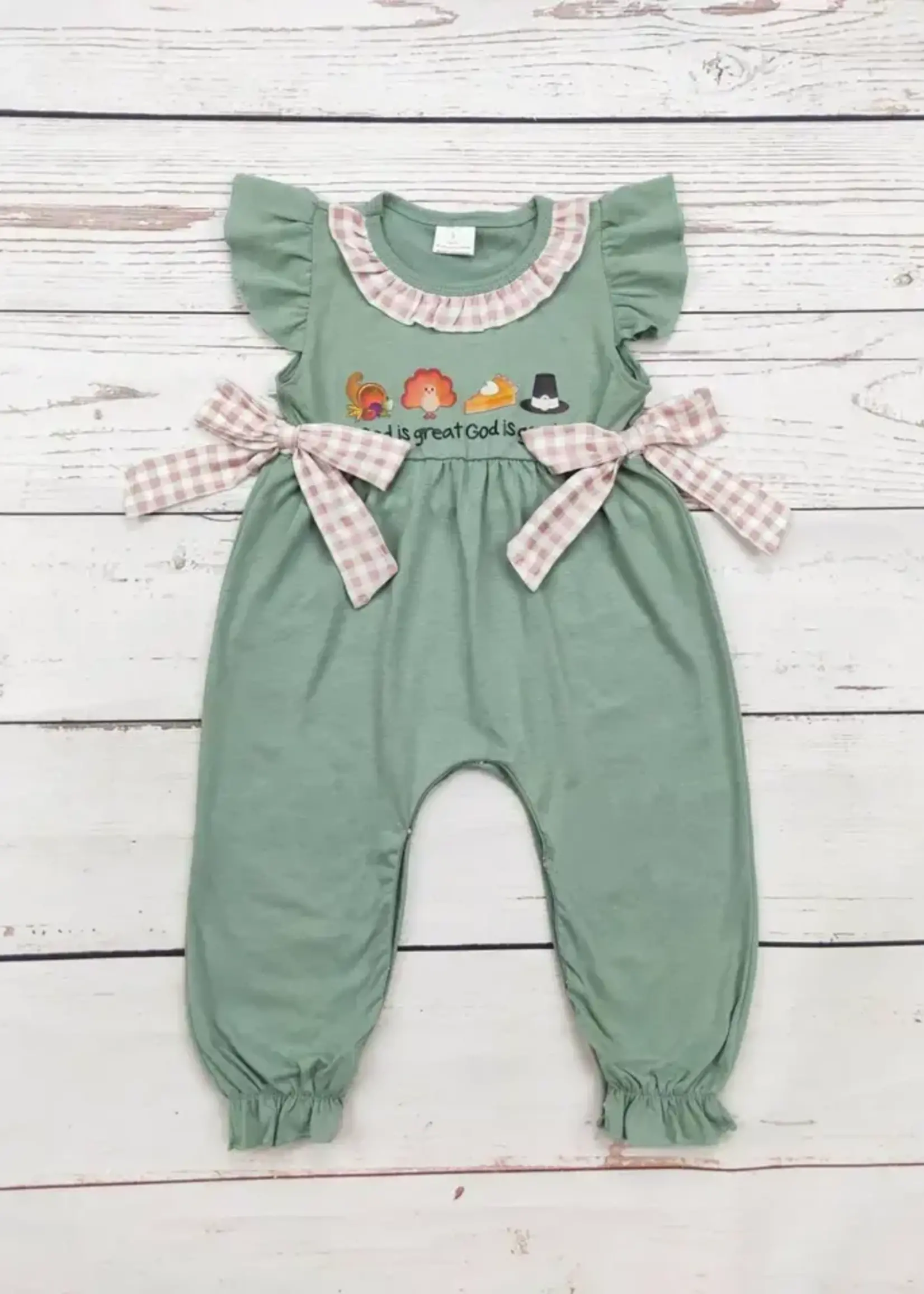 Sassy Kids Palace Turkey Printed Thanksgiving Romper (F'24)