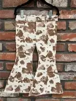 M.L. Kids FP0035-Brown Cow Print Bellbottoms-Tween (F'24)