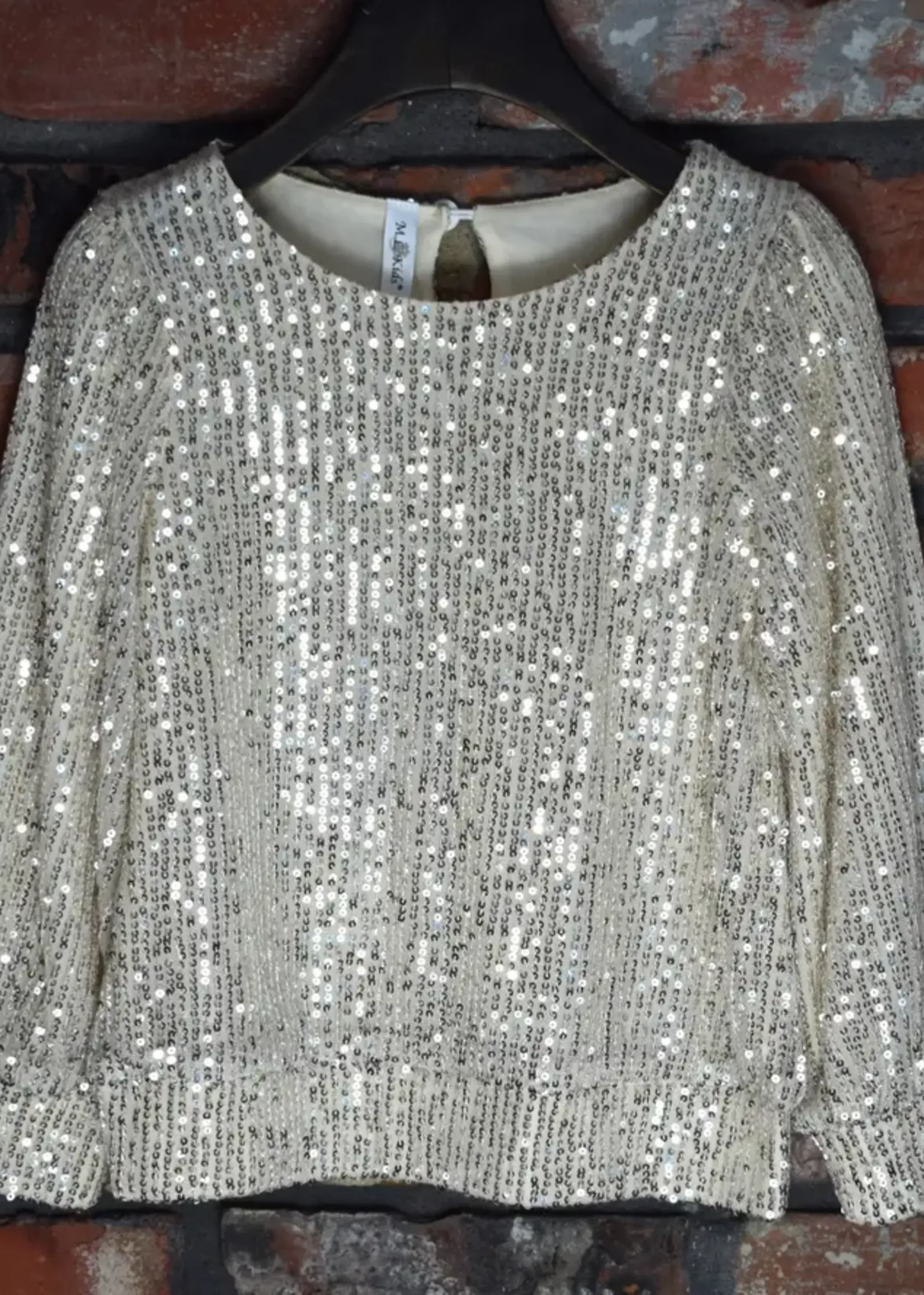 M.L. Kids FT0151-Ivory Sequin L/S Pullover-Tween