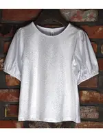 M.L. Kids FT0153-White Metallic Cap Sleeve Top-Tween
