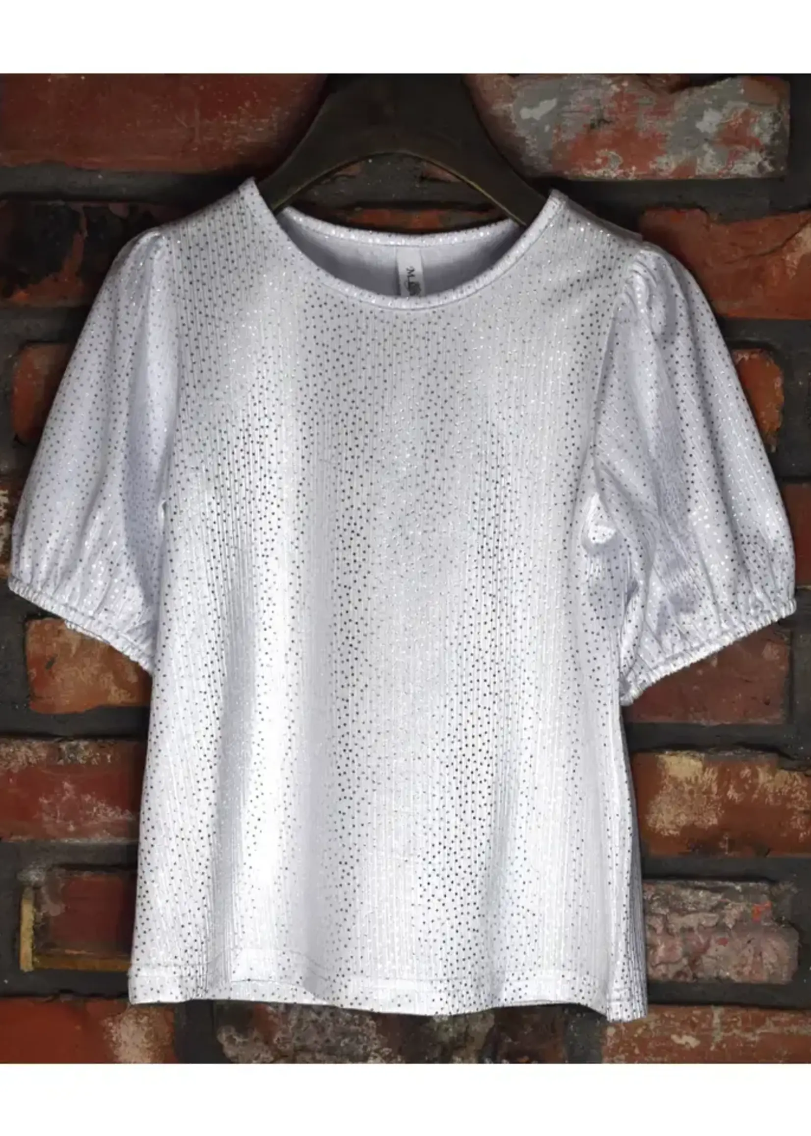 M.L. Kids FT0153-White Metallic Cap Sleeve Top-Tween