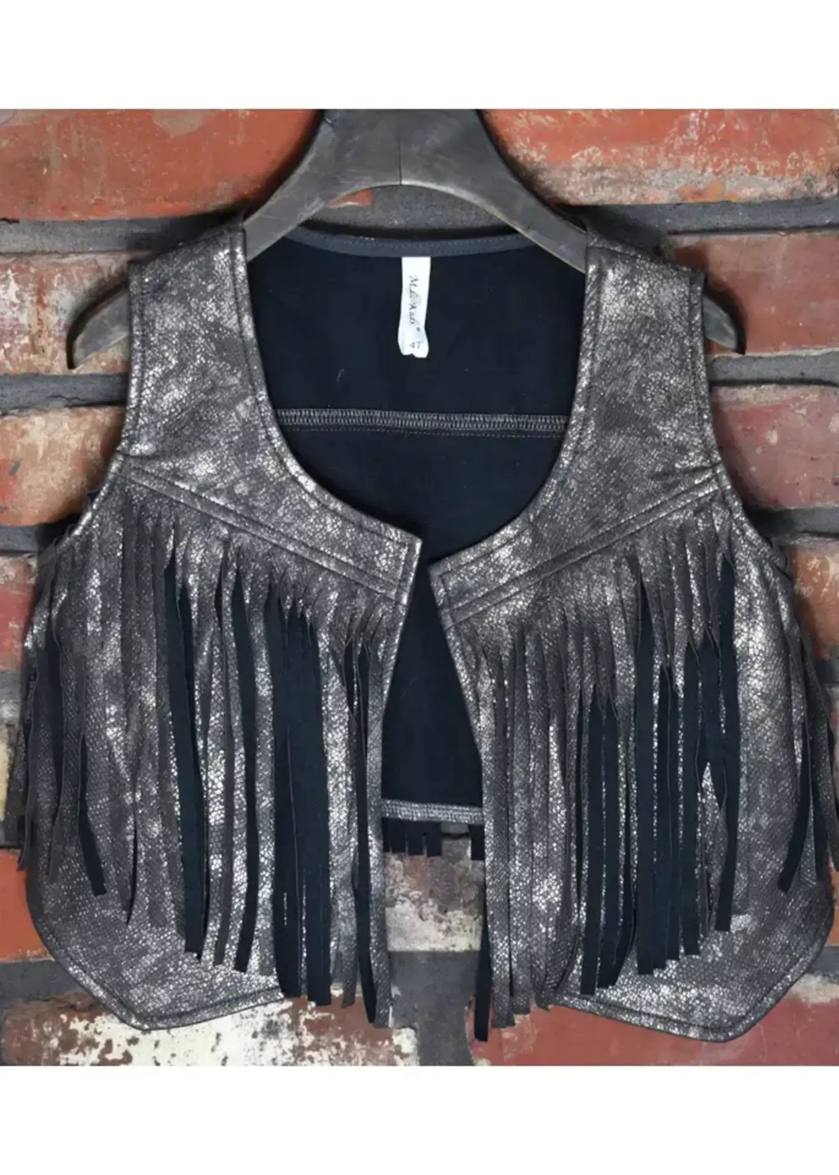 M.L. Kids FV0039-Grey Fringe Vest-Tween