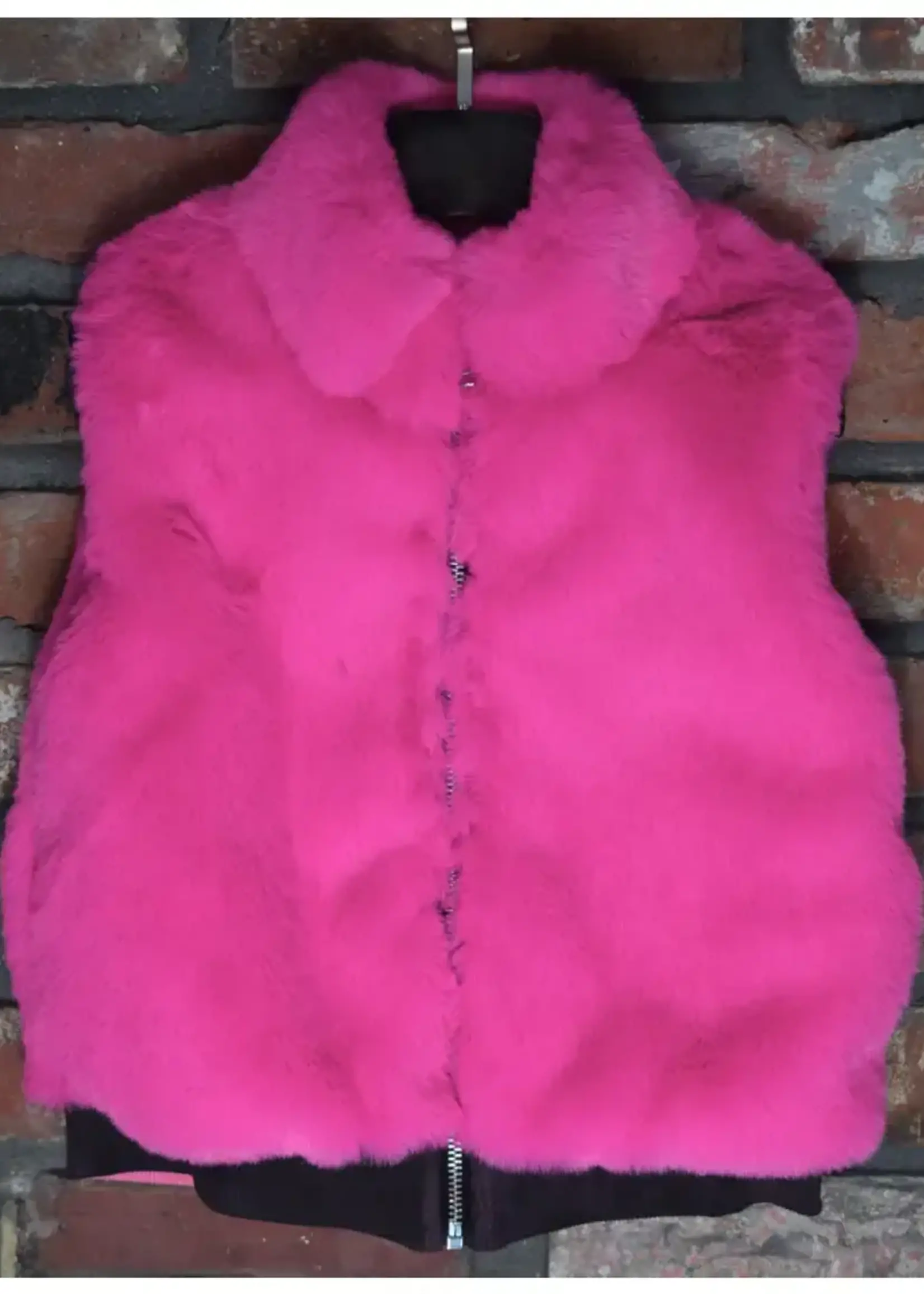 M.L. Kids FV0041-Hot Pink Faux Fur Vest-Tween