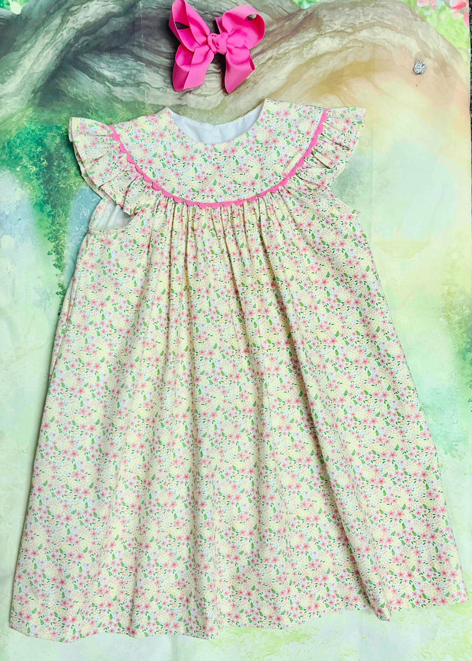 Funtasia Too Yellow/Pink Floral Bishop Dress-73161 (S'25)