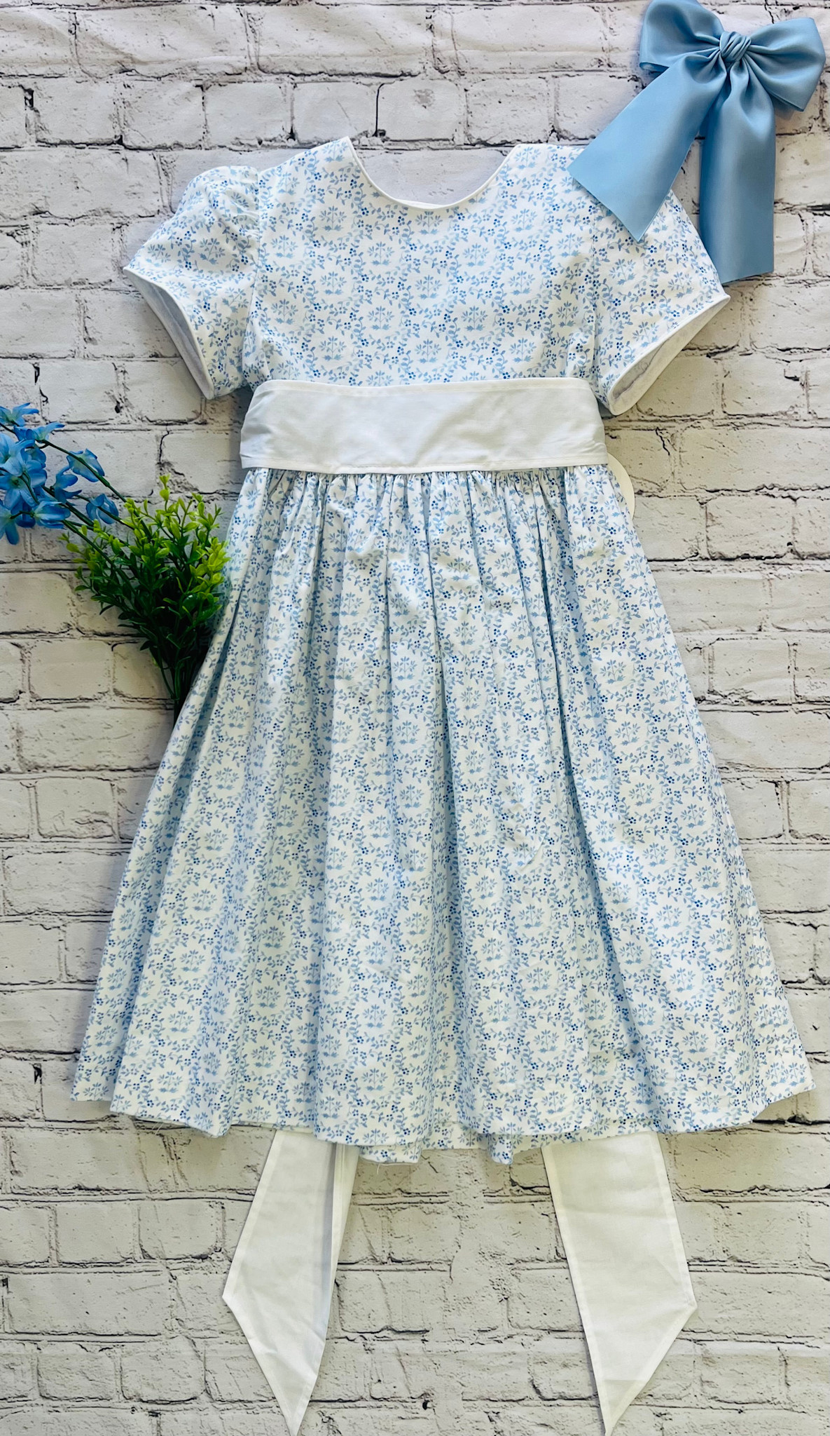 Funtasia Too Girls Blue Floral Dress - White Sash main image 0