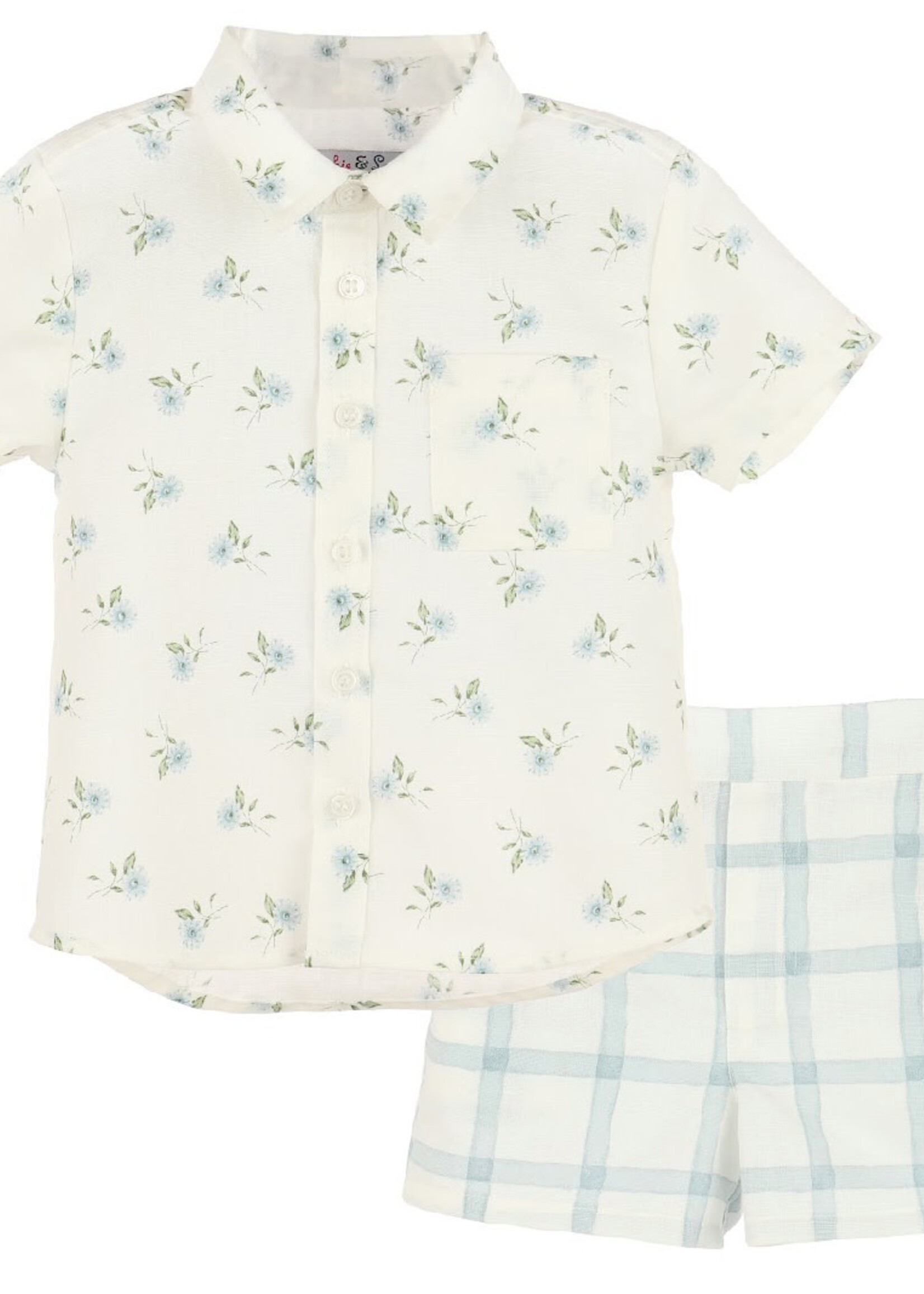Sophie & Lucas Watercolor Flora Blue Boy Shorts Set-3827 (S'25)