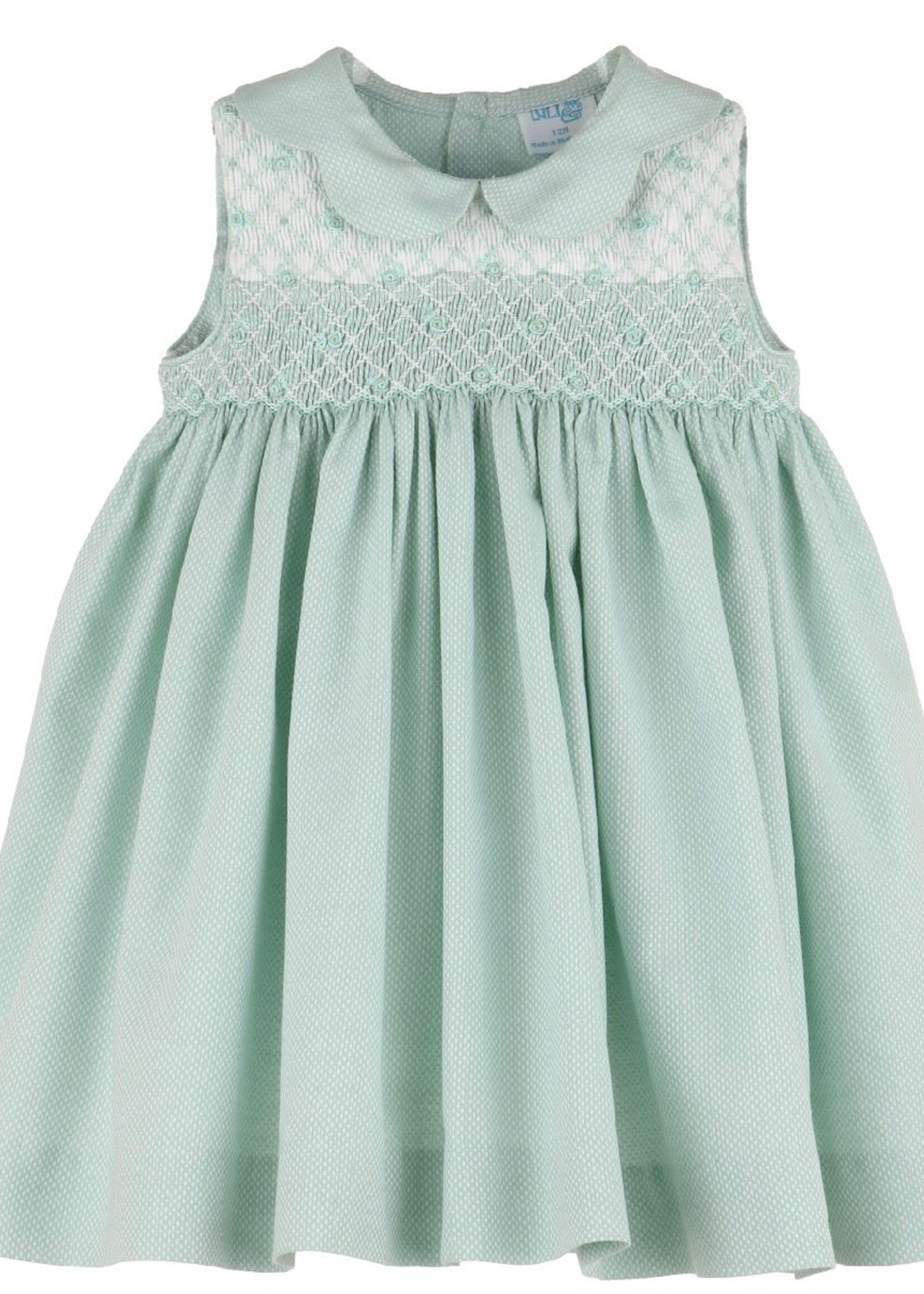 8752-Aqua Duatone Smock Collar Dress