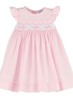 8706-Pink Color Combo Smocked Dress